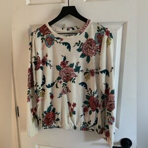 LOFT Cream Floral Long Sleeve Top